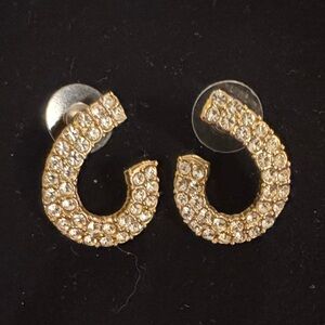 Roman Vintage Gold Crystal Hoop Earrings | Rhinestone Half Hoops | Glam Retro